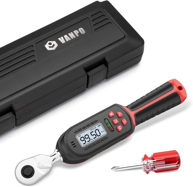 VANPO Digital Torque Wrench 3/8-Inch Drive 5-99.5 ft-lbs./6.8-135Nm, ±2% Torque Accuracy, Electronic Torque Wrench with Preset Value, Buzzer and LED Notification for Automotive Motorcycle & Bicycle - Image 1